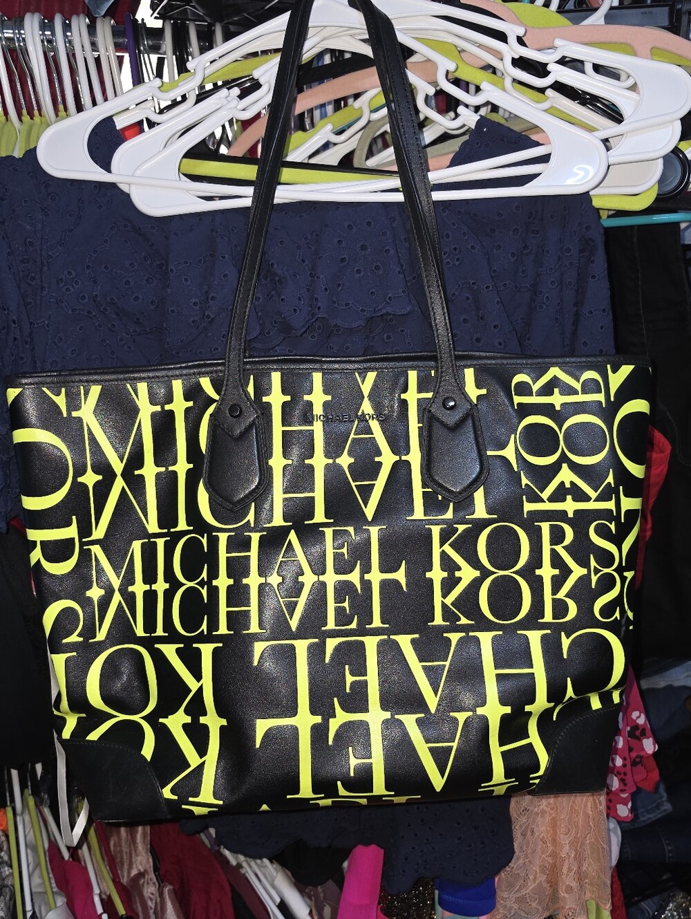 Michael Kors Neon Newspaper Print Large Tote
